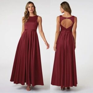 Azazie Jakayla Burgundy Satin Full Length Gown Dress - NWT - size 4
